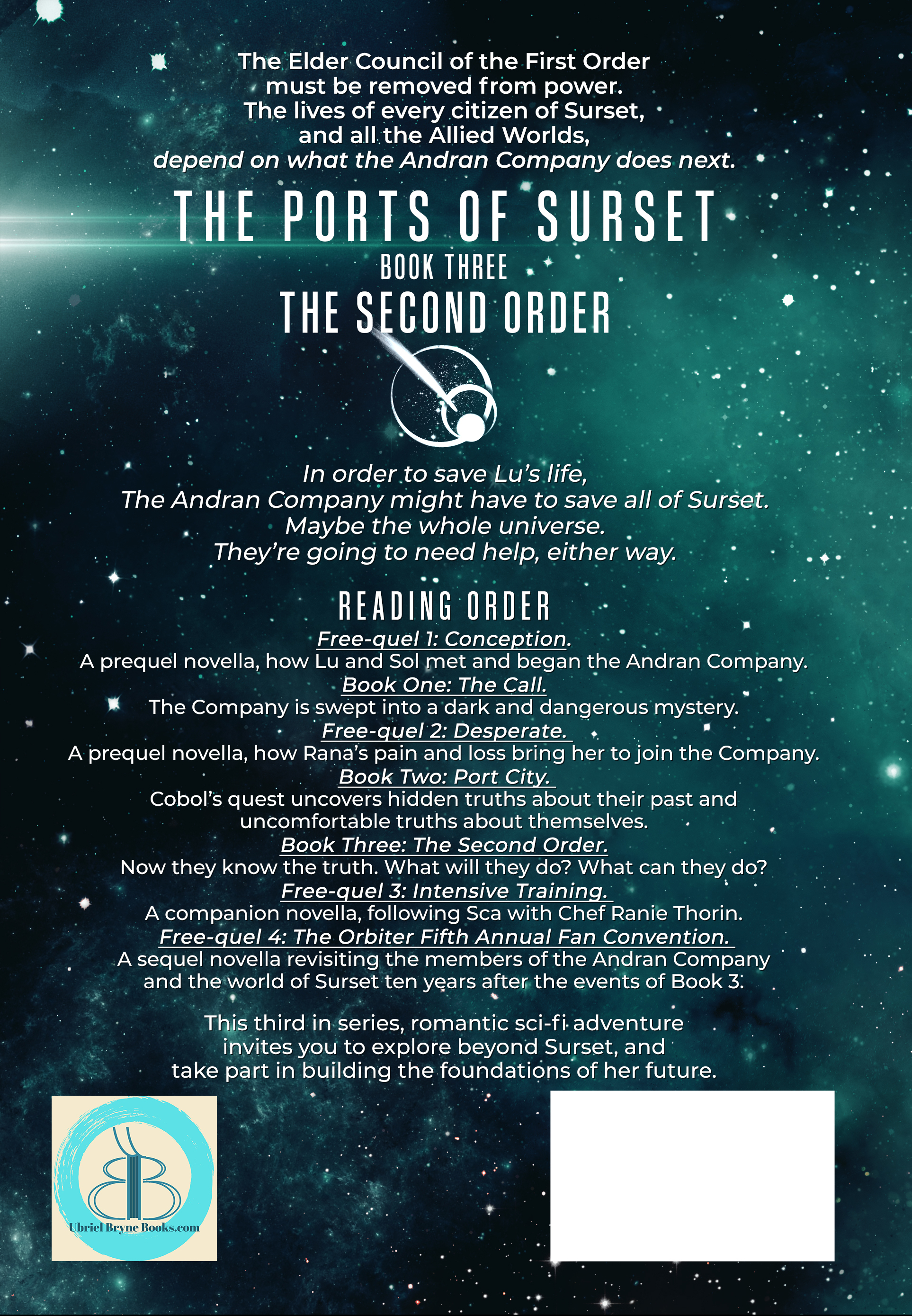 THE SECOND ORDER is the third book of the Ports of Surset Trilogy, it is available through Amazon.